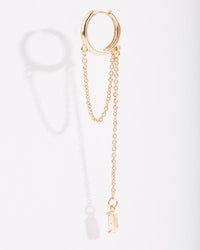 Gold Baguette Chain Drop Huggie Earrings - link has visual effect only