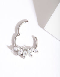 Surgical Steel Rhodium Cubic Zirconia Marquise Clicker Earring - link has visual effect only
