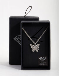 Silver Diamond Simulant Butterfly Necklace - link has visual effect only
