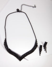 Black Diamante Earrings & Necklace Set - link has visual effect only