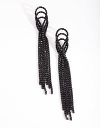 Black Triple Loop Diamante Tassel Earrings - link has visual effect only