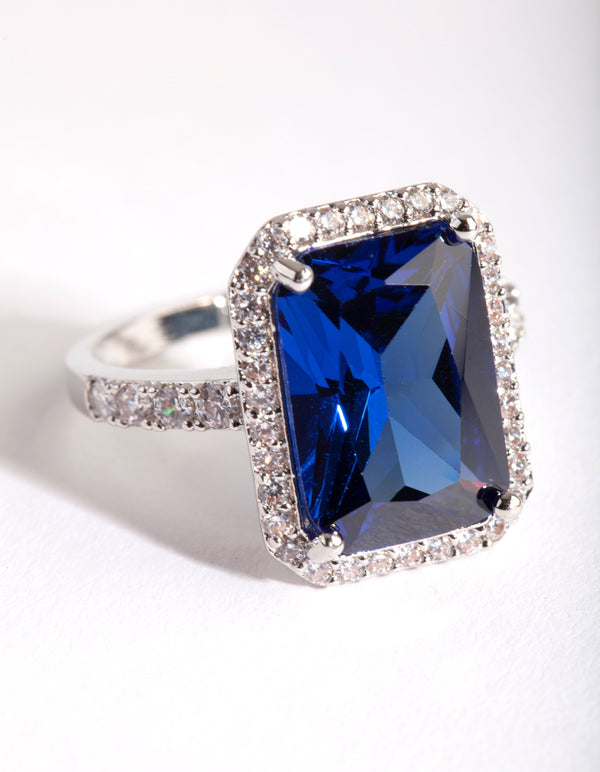Diamond Simulant Sapphire Rectangle Ring