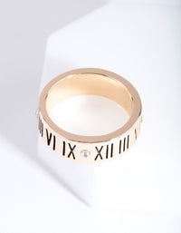 Gold Roman Numeral & Diamante Ring - link has visual effect only