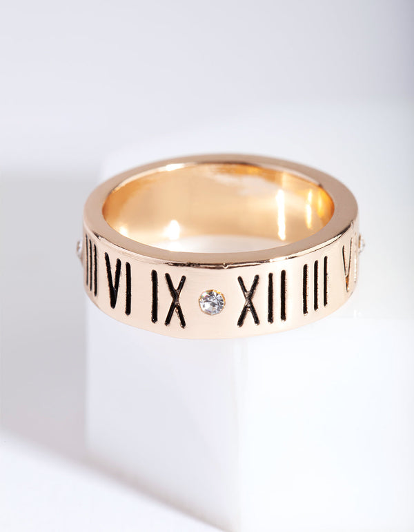 Gold Roman Numeral & Diamante Ring