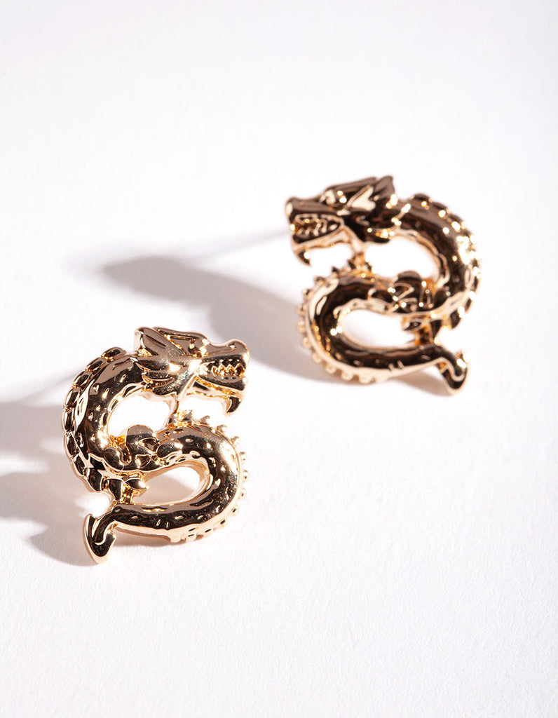 Gold Curve Dragon Stud Earrings