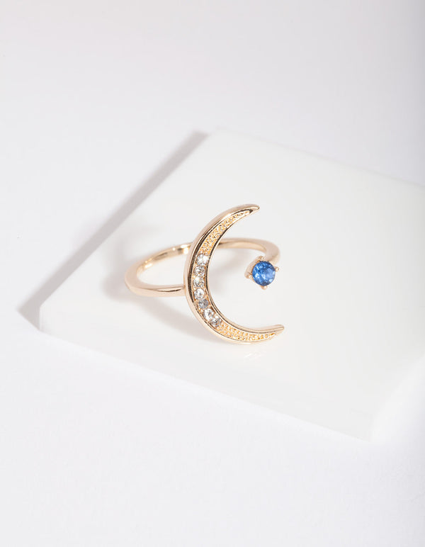 Gold Diamante Open Moon Ring