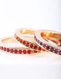 Gold Mix Diamante Ring 3 Stack Pack - link has visual effect only
