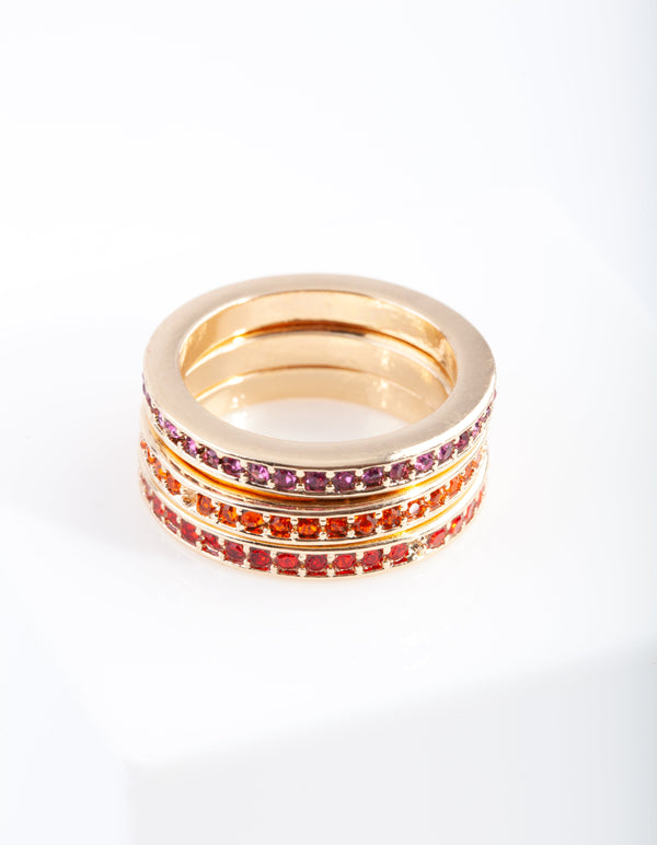 Gold Mix Diamante Ring 3 Stack Pack