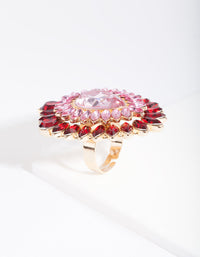 Gold Pink & Red Diamante Ring - link has visual effect only