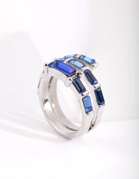 Rhodium Blue Gem Baguette Wrap Band Ring - link has visual effect only