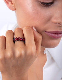 Gunmetal Navette Stone Band Ring - link has visual effect only