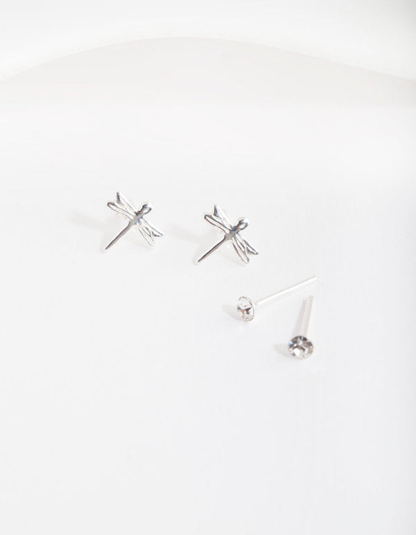 Silver Diamante & Dragonfly Earring Pack