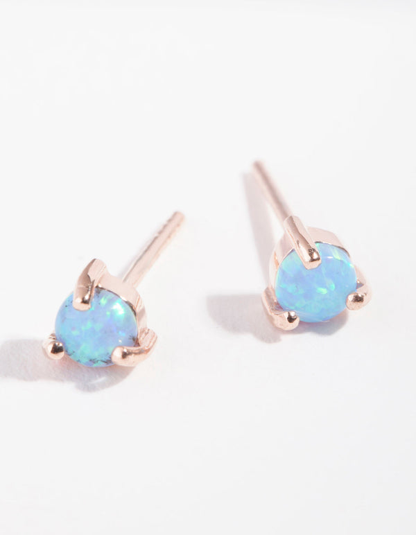 Rose Gold Plated Sterling Silver 3 Claw Opal Stud Earrings