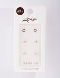 Rose Gold Plated Sterling Silver Cubic Zirconia Geo Stud Earring Pack - link has visual effect only