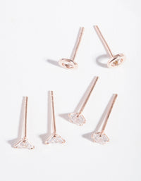 Rose Gold Plated Sterling Silver Cubic Zirconia Geo Stud Earring Pack - link has visual effect only