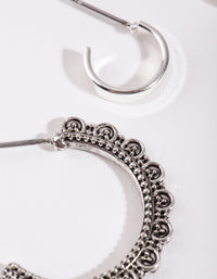 Antique Silver Textured Frill Hoop Earring Pack - link has visual effect only