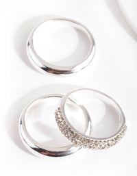 Silver Curve Band Diamante Ring 3 Pack - link has visual effect only