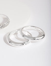 Silver Curve Band Diamante Ring 3 Pack - link has visual effect only