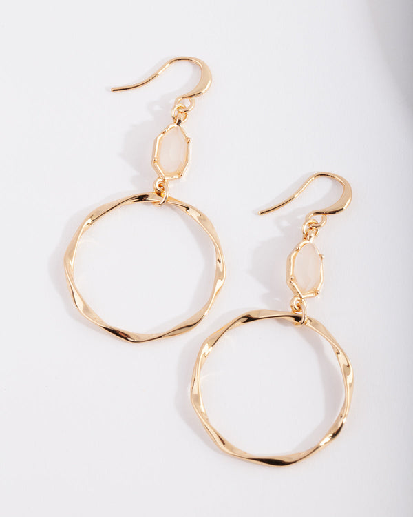 Gold Plated Clear Quartz Open Circle Earrings