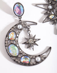 Gunmetal Star & Moon Earrings - link has visual effect only