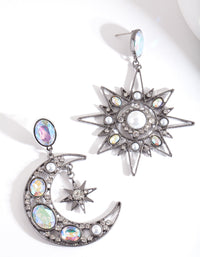 Gunmetal Star & Moon Earrings - link has visual effect only