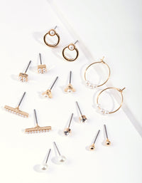 Gold Mixed Pearl Hoop Earring 8-Pack - link has visual effect only
