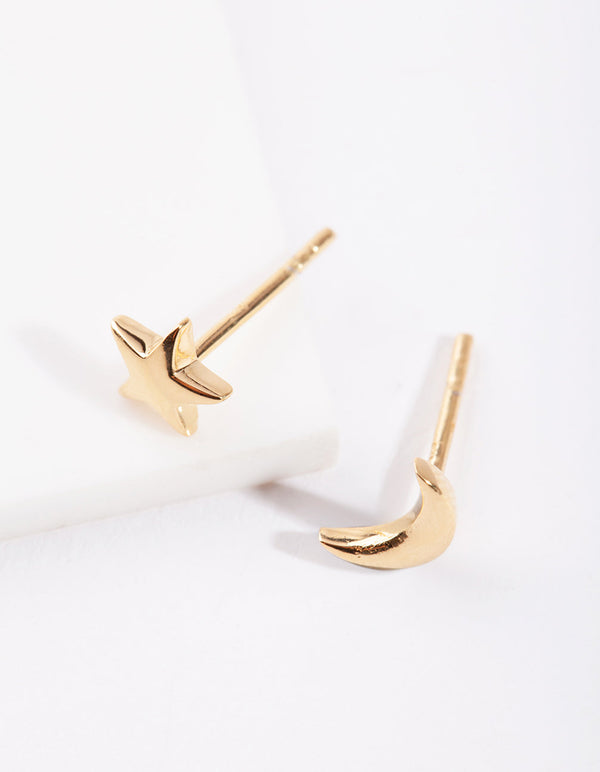 Gold Plated Sterling Silver Celestial Mismatch Earrings
