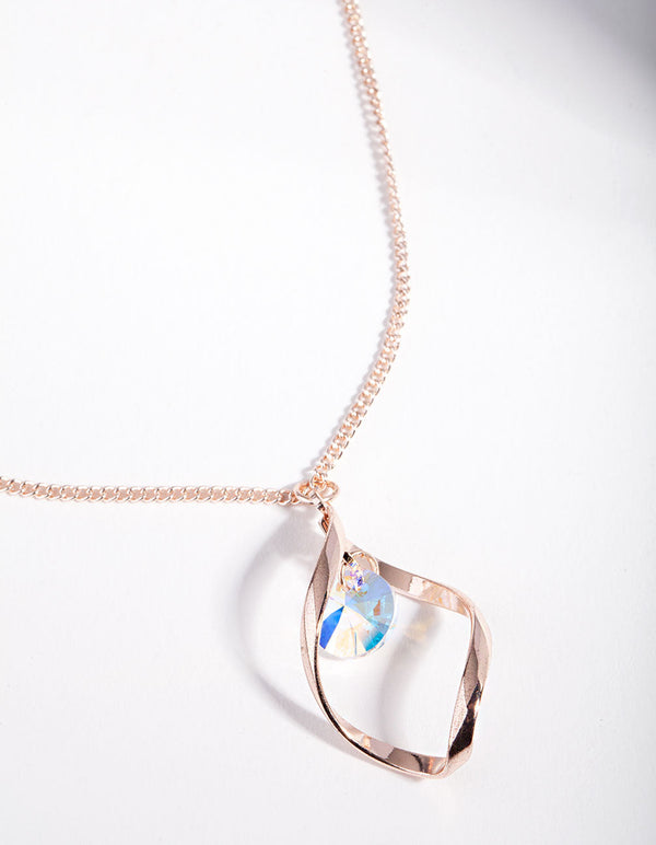 Rose Gold Diamond Simulant Drop Twist Necklace