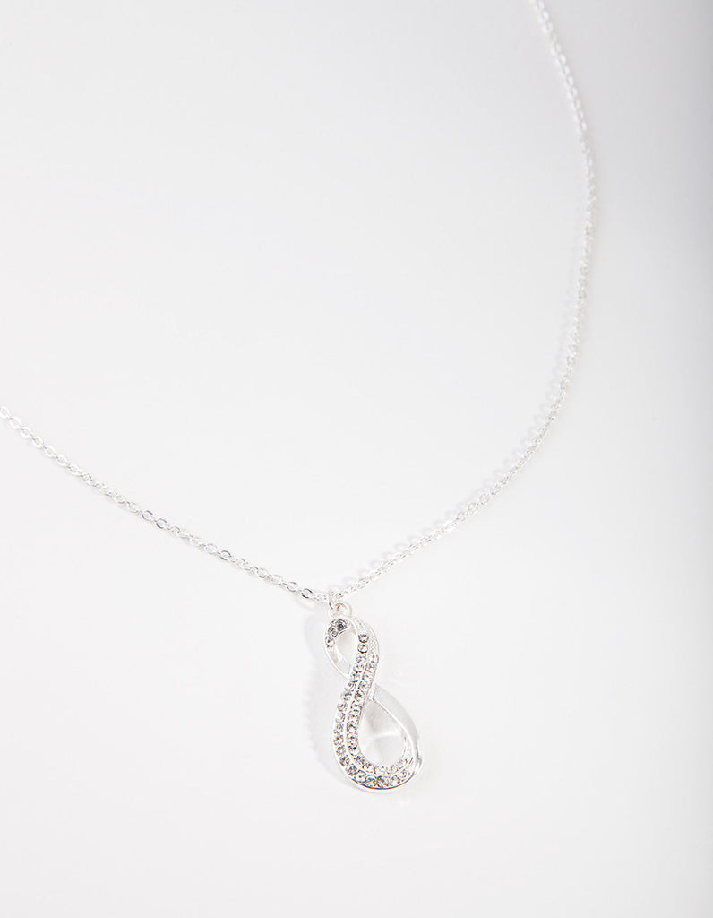 Silver Diamond Simulant Long Infinity Necklace