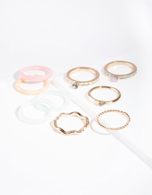 Pastel Gold Acrylic Marble Ring 8-Pack