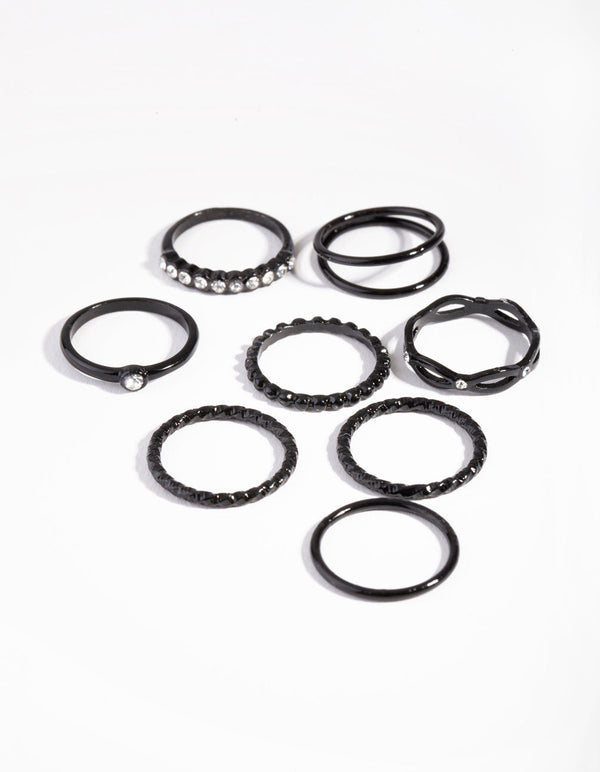 Black Crystal Twisted Ring 8-Pack