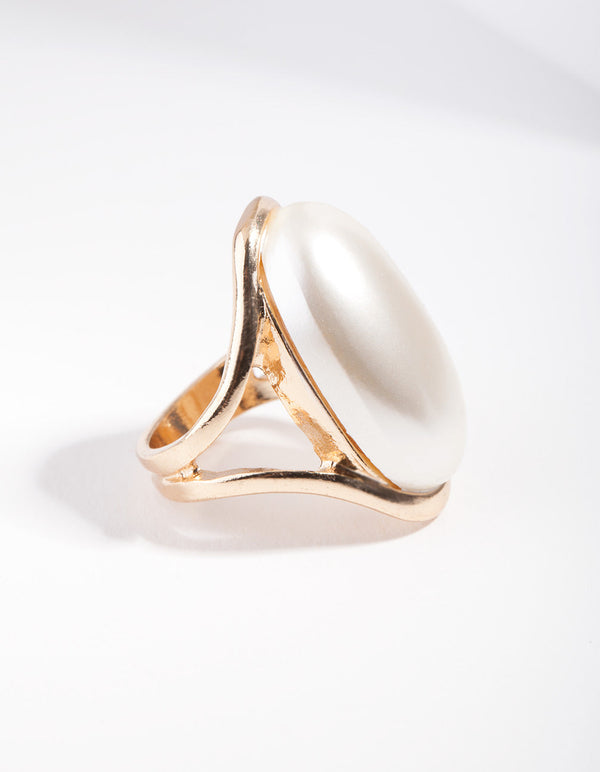 Gold Statement Pearl Stone Ring