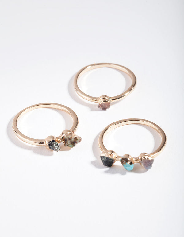 Gold Raw Stone Mixed Ring Pack