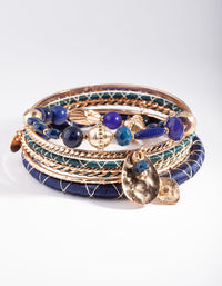 Gold Blue Thread-Wrap Bangle 7-Pack - link has visual effect only