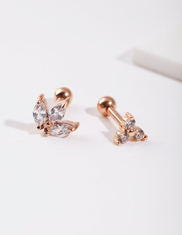 Rose-Gold Surgical Steel Diamante Cluster Earring Pack