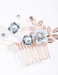 Blue Rose Gold Fabric Flower Comb - link has visual effect only