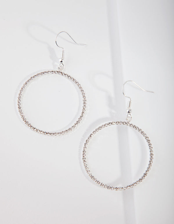 Silver Diamante Circle Drop Earrings