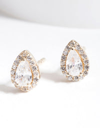 Gold Plated Sterling Silver Cubic Zirconia Pear Halo Stud Earrings - link has visual effect only
