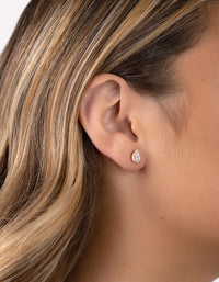 Gold Plated Sterling Silver Cubic Zirconia Pear Halo Stud Earrings - link has visual effect only