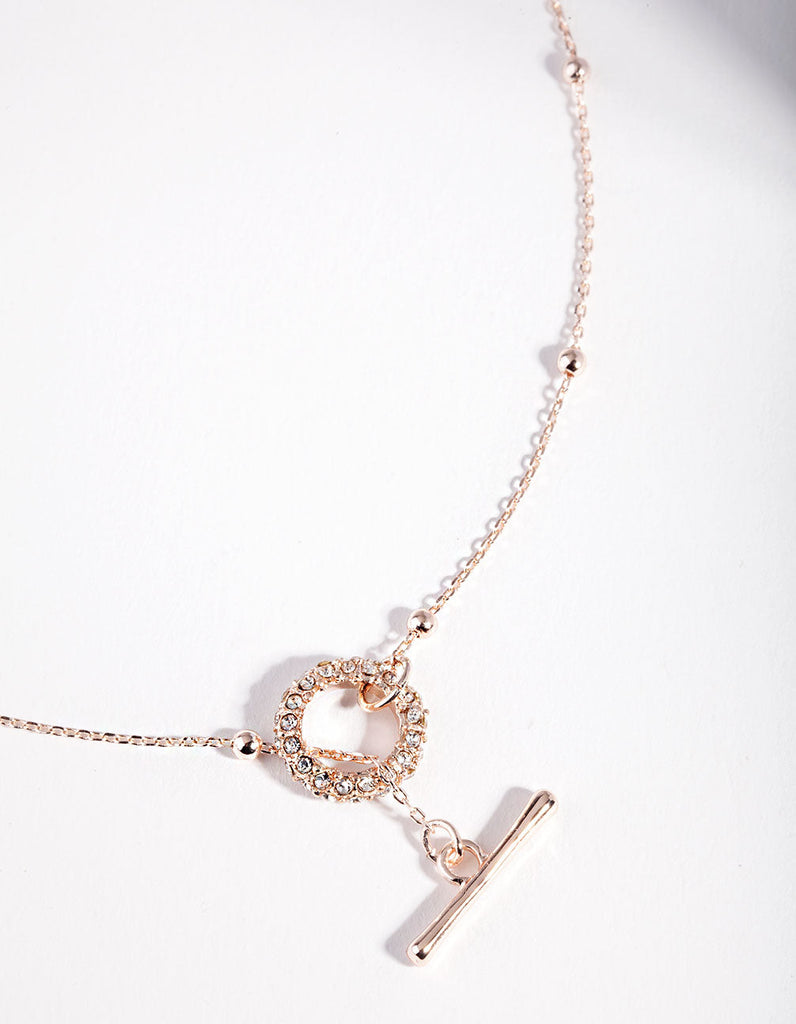 Rose Gold Ball Chain Bar Necklace