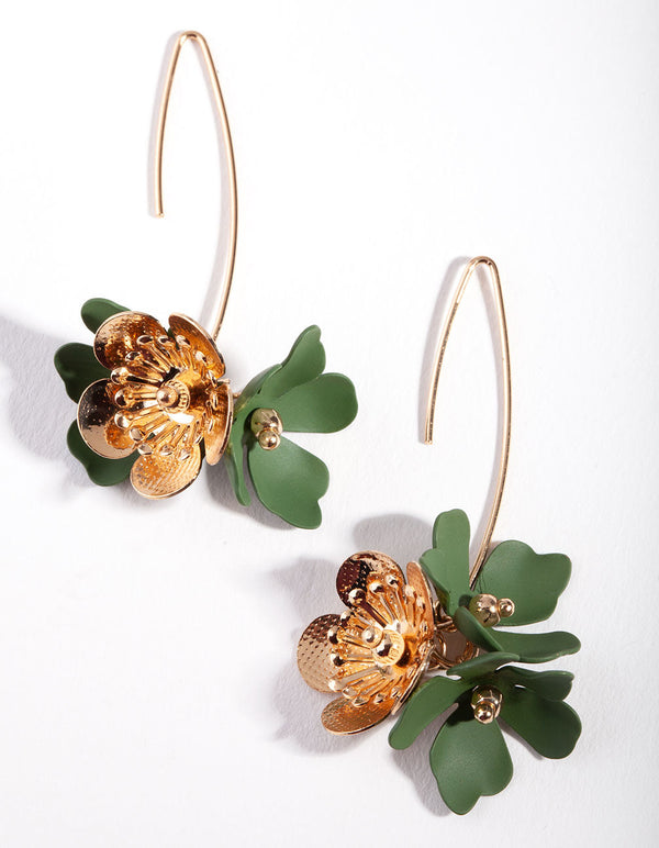 Olive Flower Drop Earrings