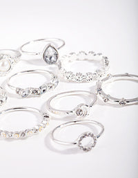 Silver Dainty Floral Ring 10-Pack - link has visual effect only