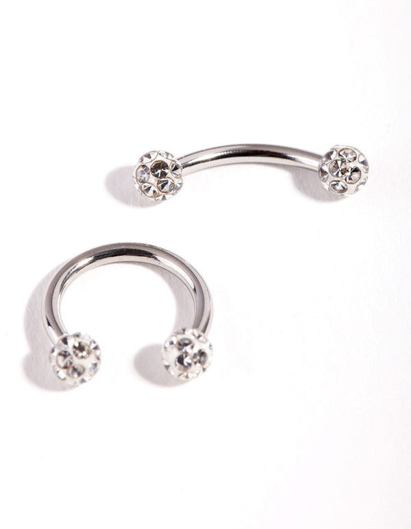 Surgical Steel Diamante Horseshoe Barbell Pack
