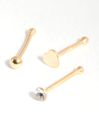 Gold Plated Sterling Silver Heart Nose Stud Pack - link has visual effect only
