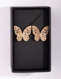 Gold Diamond Simulant Butterfly Stud Earrings - link has visual effect only