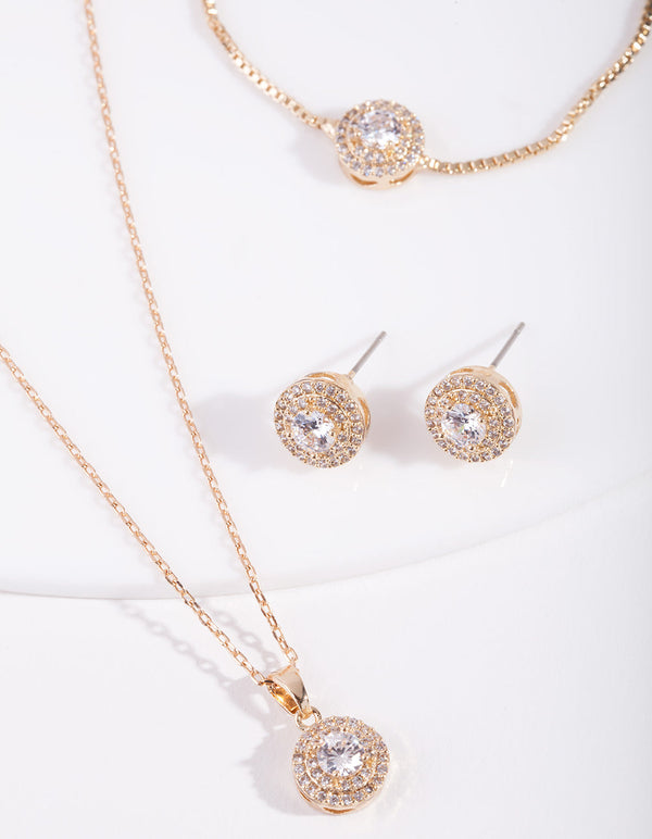 Gold Diamond Simulant Circle Jewellery Set