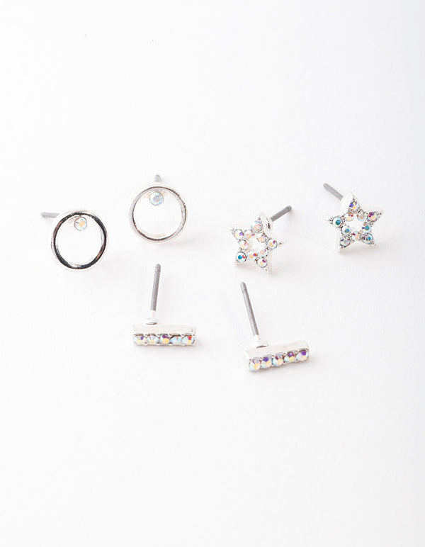 Diamond Simulant Silver Star Stud Earring Pack