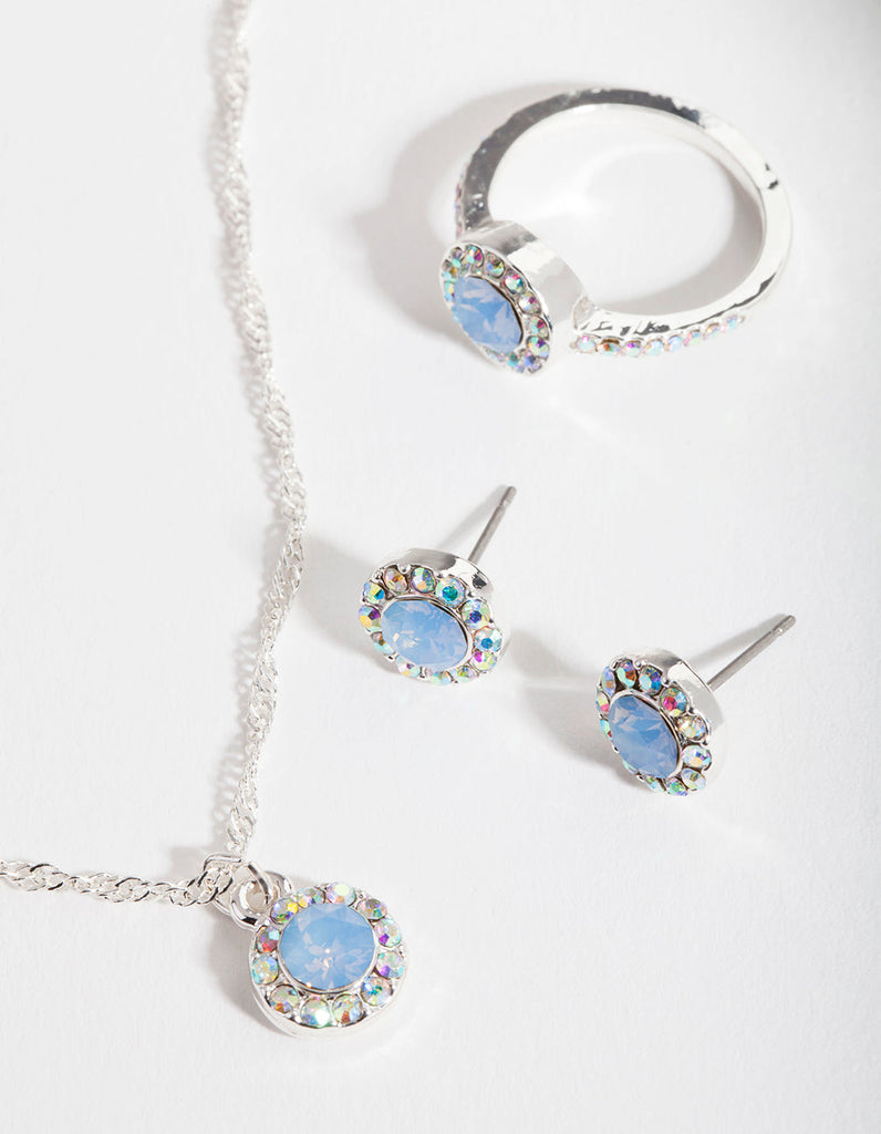 Silver & Blue Diamond Simulant Jewellery Set