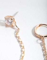 Gold Fancy Chain Stud Huggie Earrings - link has visual effect only