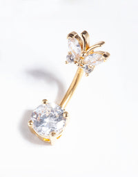 Gold Titanium Cubic Zirconia Butterfly Belly Bar - link has visual effect only